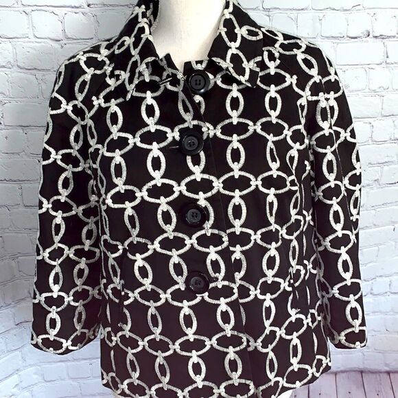 INC Black and White geometric pattern jacket - L - Picture 1 of 5